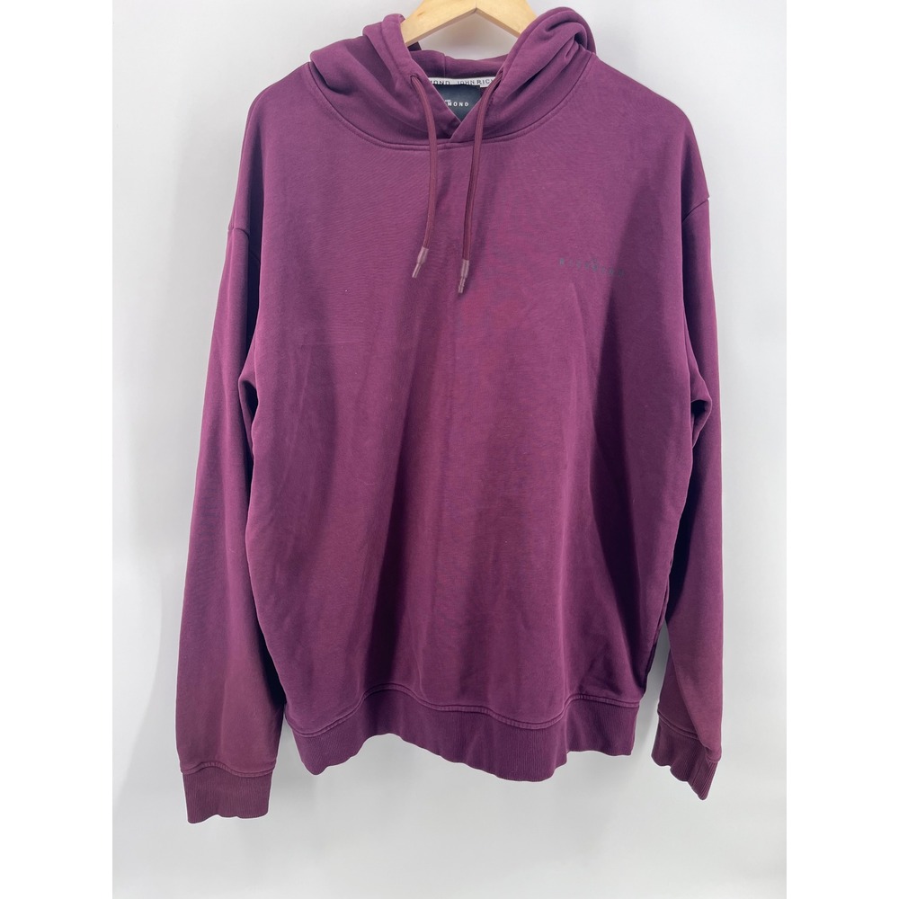 John Richmond Mens Burgundy Tonal Logo Pullover Hoodie Sweatshirt